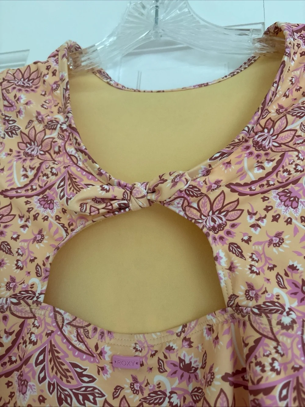 Roxy Girls' Long Sleeve Floral Rashguard One-Piece - Pink & Yellow